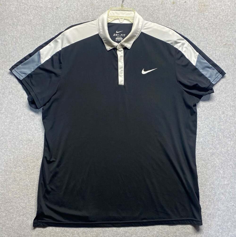 Nike Court Men XXL Dri-Fit Tennis Polo Shirt Black White Team Graphic Swoosh 2XL